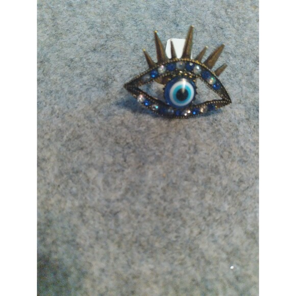 Evil Eye Ring Adjustable Blue Rhinestone Statement‎ Ring Fashion Jewelry - Picture 2 of 4